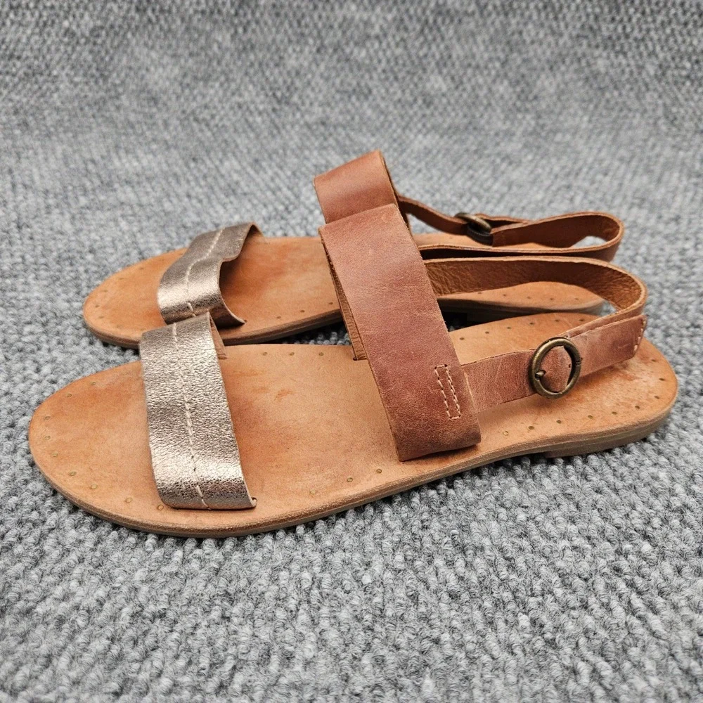 Frye Alley 2 (Women's 9) Brown Metallic Gold Leather Slingback Flat Sandals Boho
